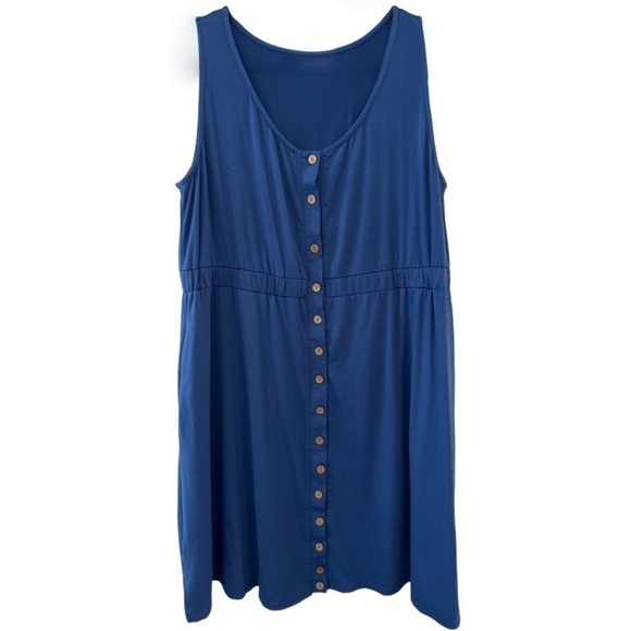 Royal Blue Casual Sleeveless Dress Button Down Beach Sundress with Pockets - Picture 1 of 10